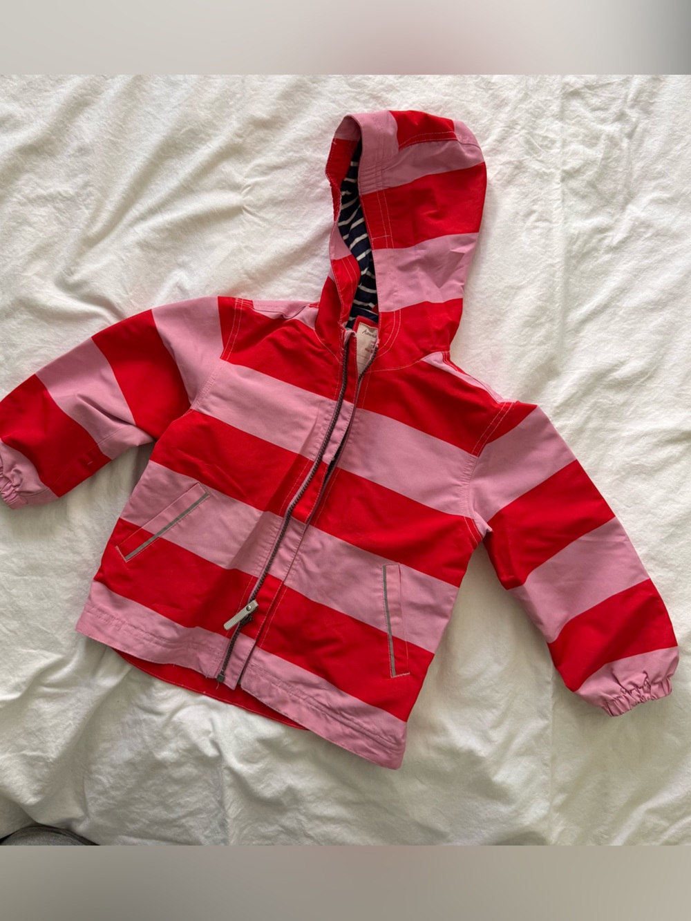 Hanna Andersson Pink and Red Striped Top Raincoat VGUC